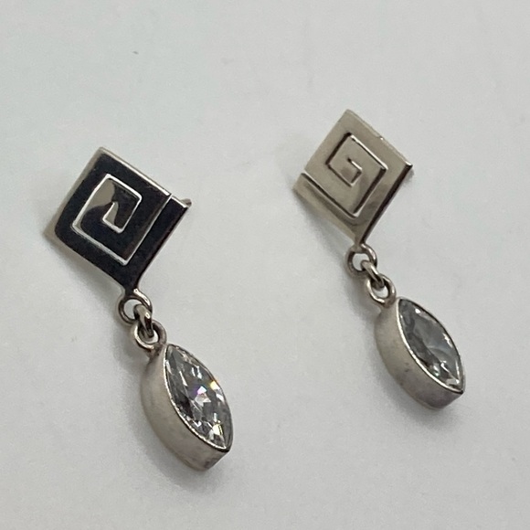 Vtg Sterling Silver Geometric Square Spiral Marquis Cz Dangle Stud Earrings 1.1” - Picture 2 of 9